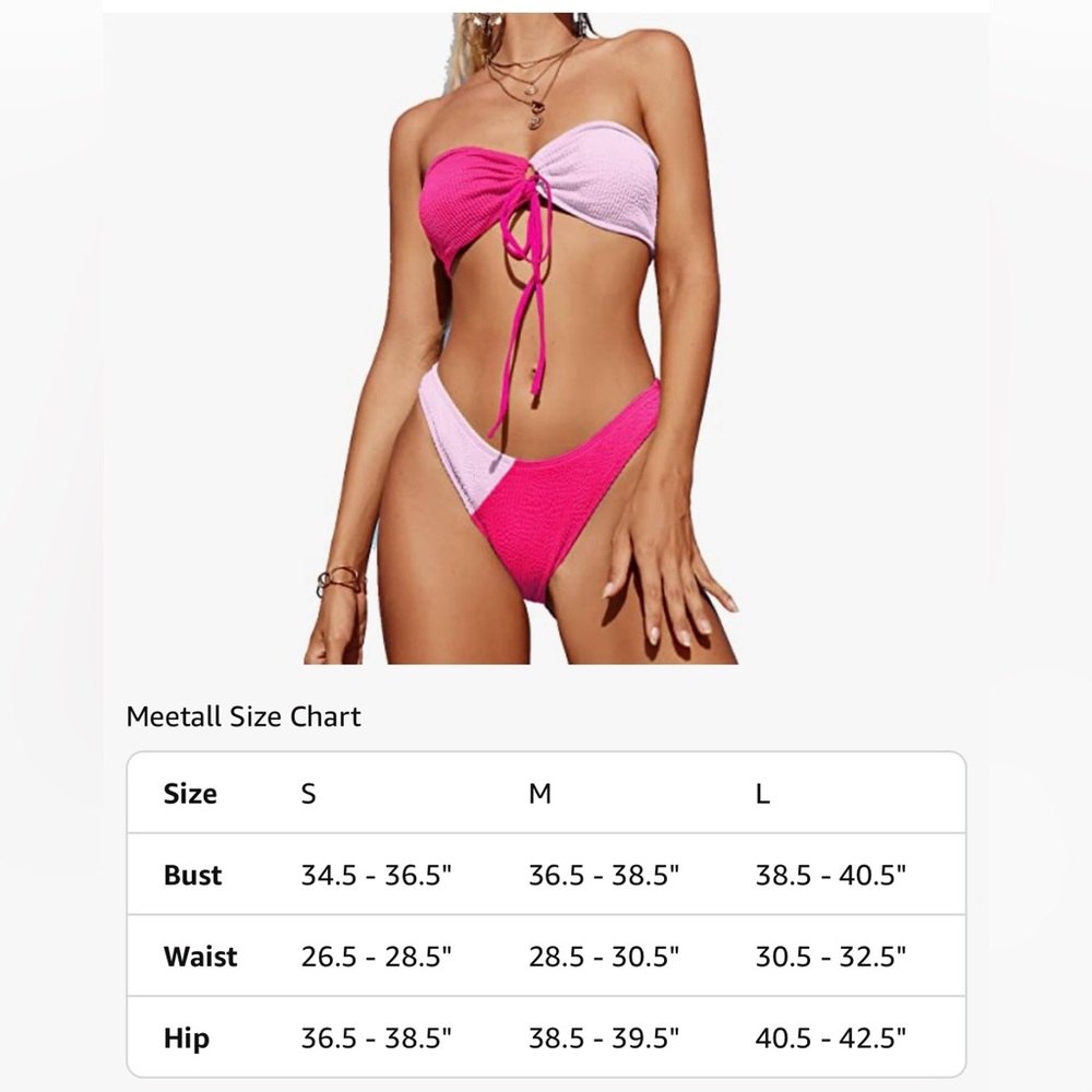 Pink Color Block Bandeau Bikini Set - Picture 3 of 4
